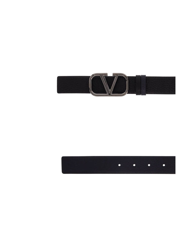 V Logo Reversible Leather Belt