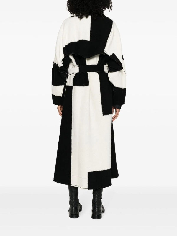 Bicolor Panel Wool Cotton Coat