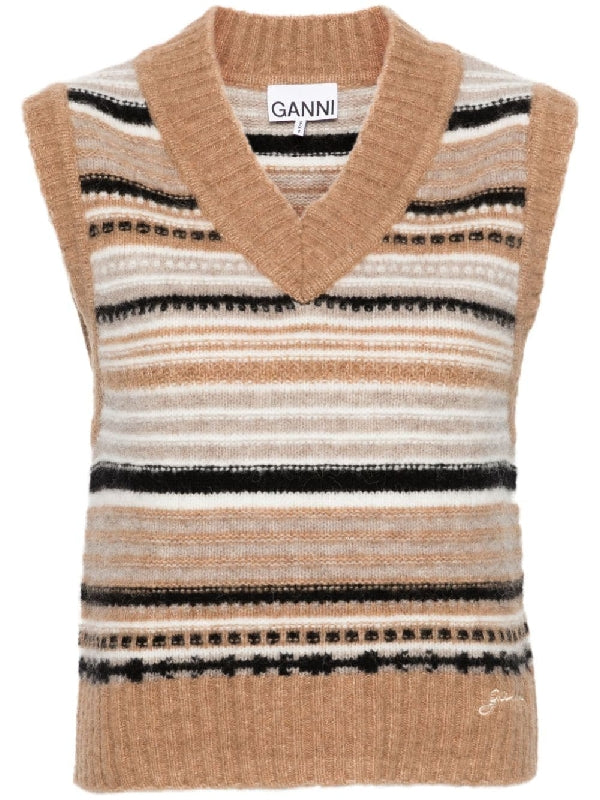 GANNI - Multi Stripe Jacquard Knit
  Vest - Jente