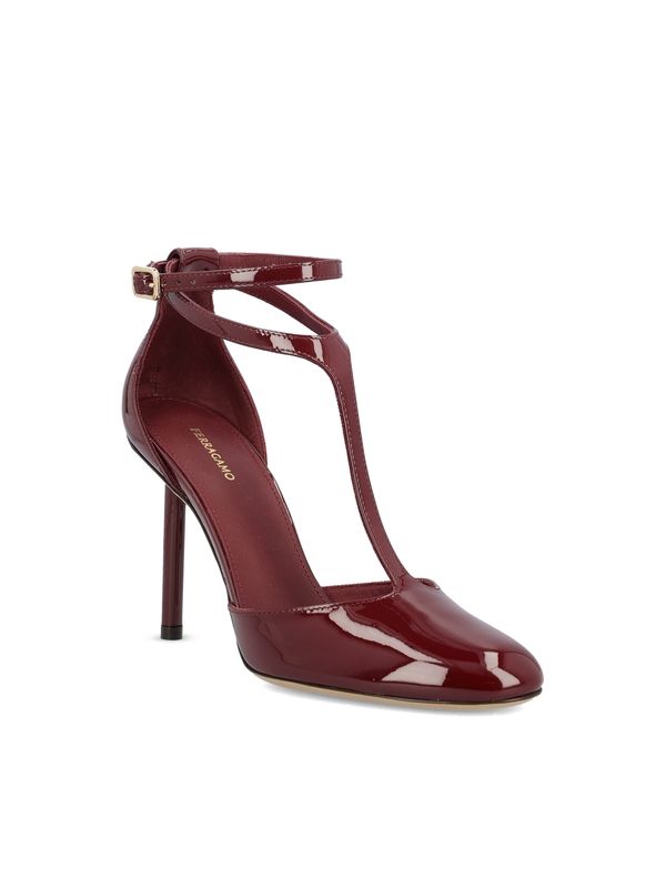 T Strap Leather Sandals Heels