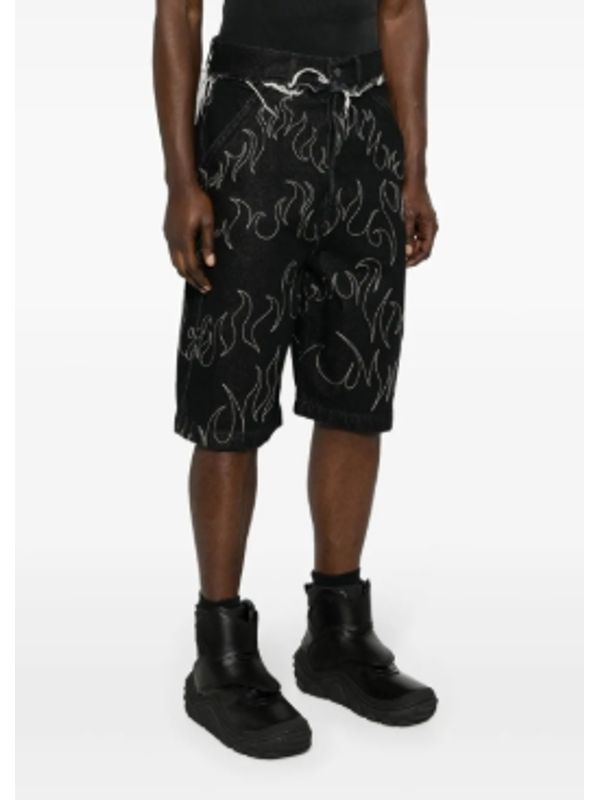 Flame Pattern Denim Bermuda Pants