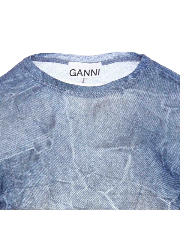 Denim Effect Long Sleeve Top