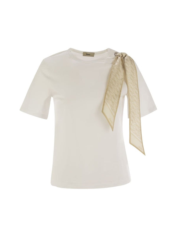 Shoulder Scarf Detail Cotton Short Sleeve T-Shirt
