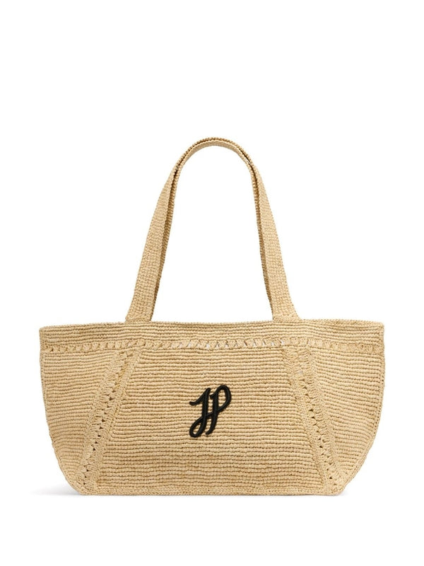Logo Detail Raffia Tote Bag