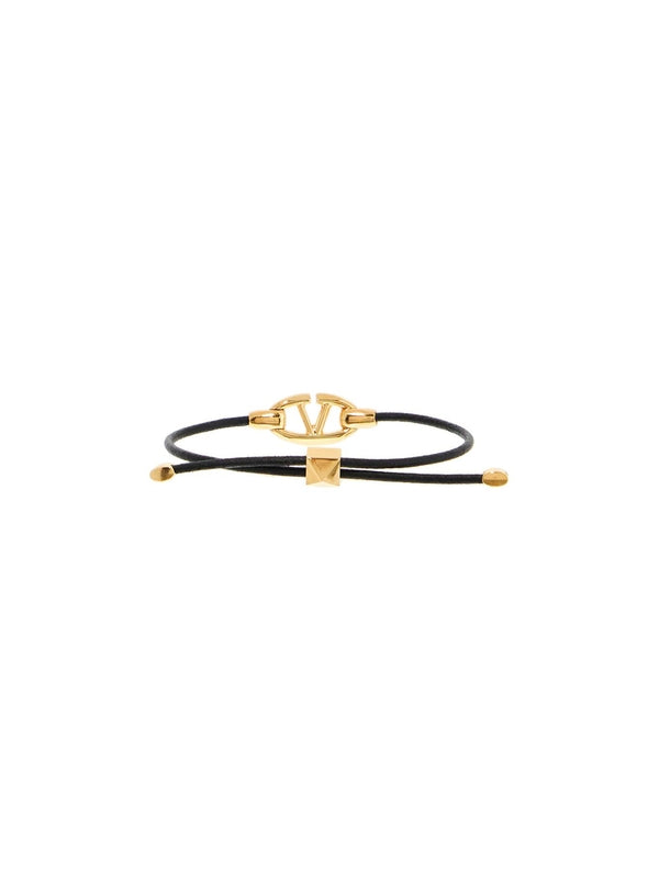 V Logo Leather Bracelet