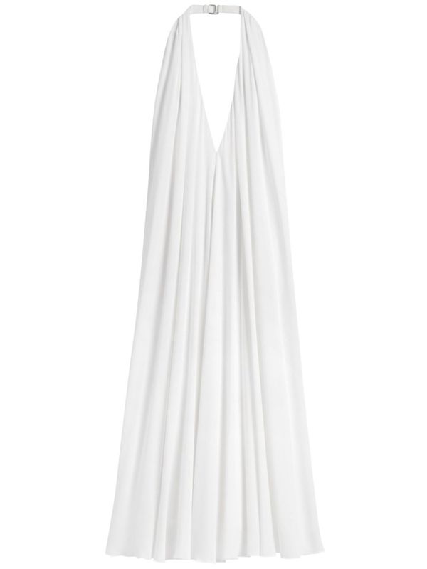 Back Lace Halterneck Pleated Long Dress