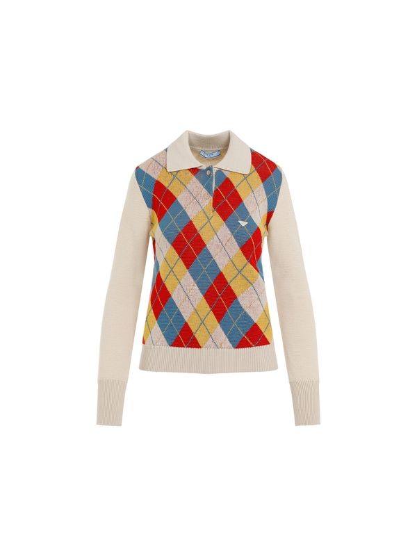 Triangle Logo Argyle Check Polo Shirt