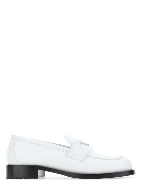 Triangle Logo White Leather Loafers