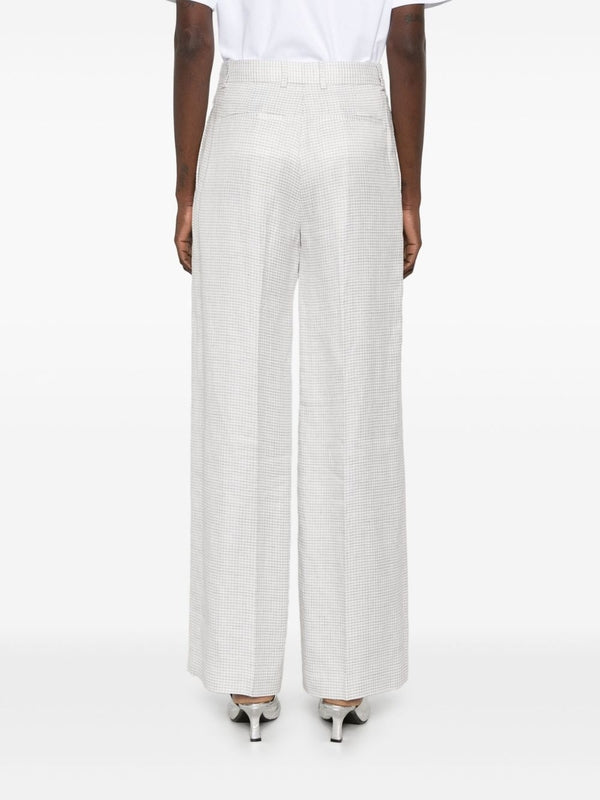 Straight Houndstooth Pattern Linen Pants