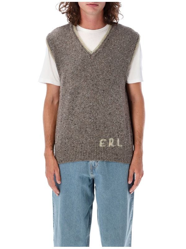 Logo Jacquard V-Neck Wool Knit Vest