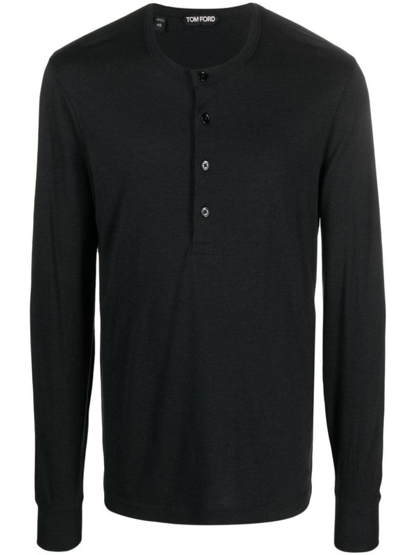 Black Henry Neck Long Sleeve
  Top