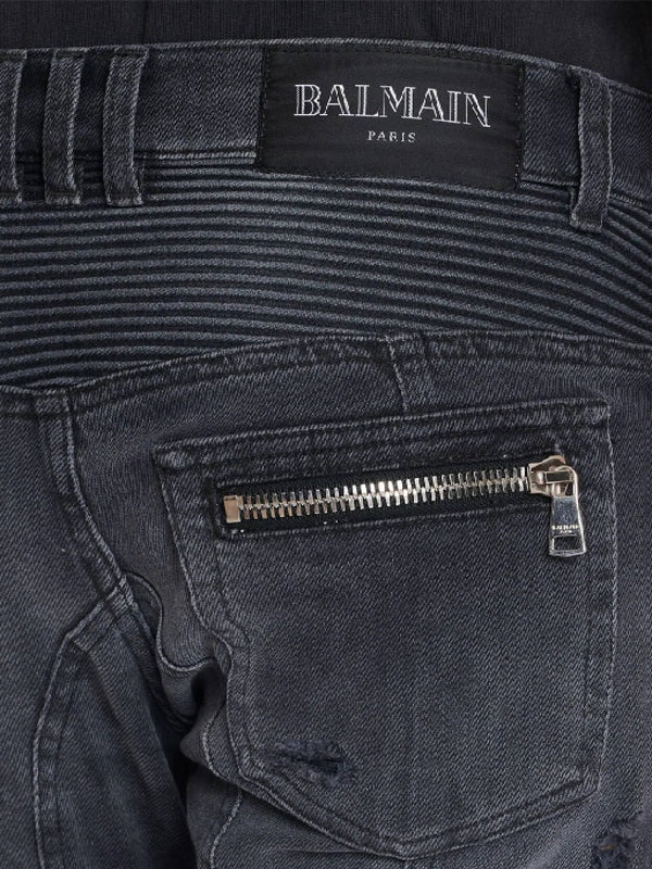 Zipper Detail Distressed Denim Pants