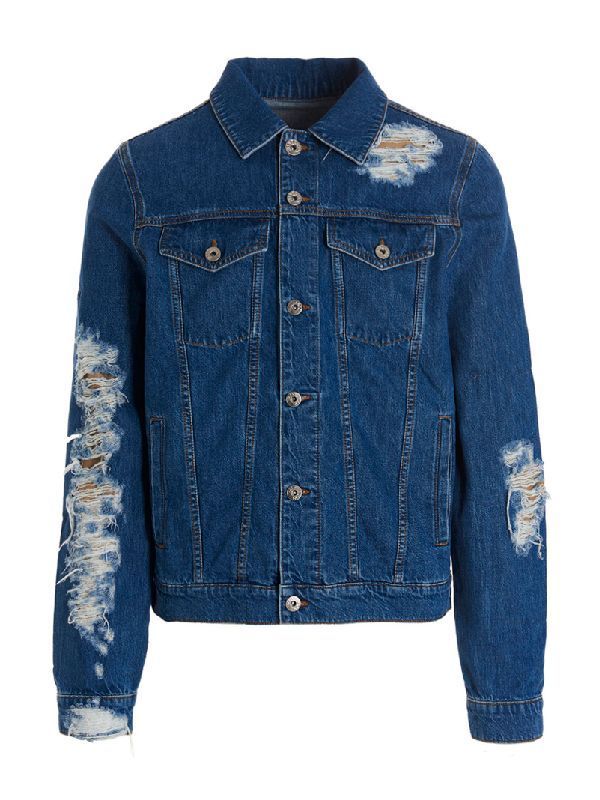 Logo Patch Distressed Denim Jacket