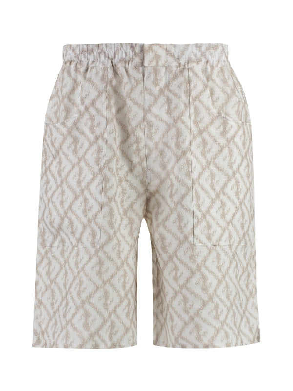 All-Over FF Motif Linen Bermuda Shorts