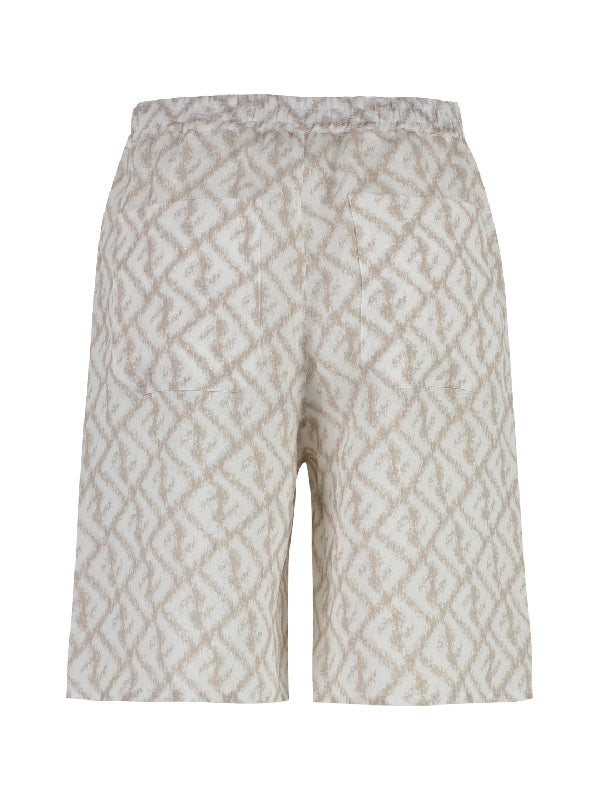 All-Over FF Motif Linen Bermuda Shorts