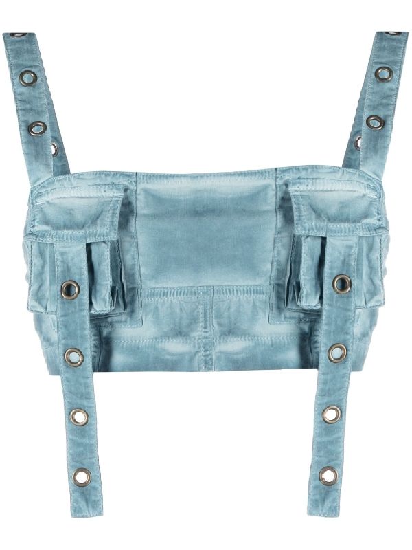 Eyelet Strap Pocket Denim Crop Top