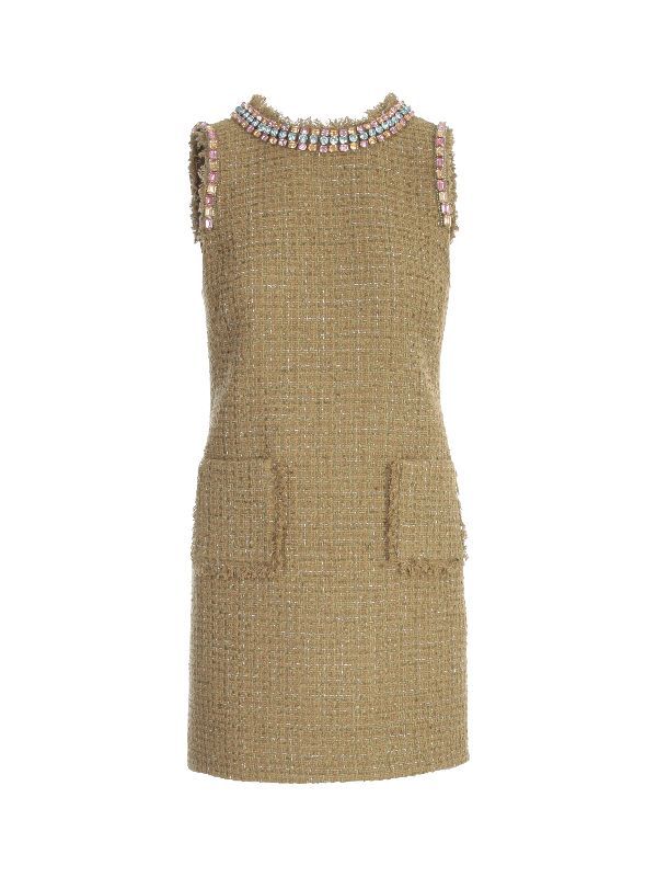 Crystal Trim Tweed Dress