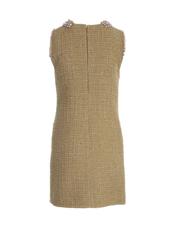 Crystal Trim Tweed Dress