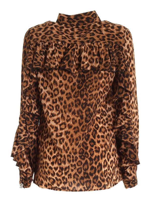 Animal Printing Ruffle Detail Shirt