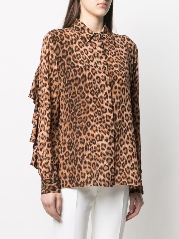 Animal Printing Ruffle Detail Shirt