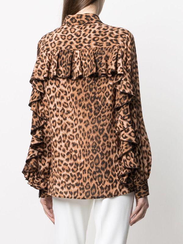 Animal Printing Ruffle Detail Shirt