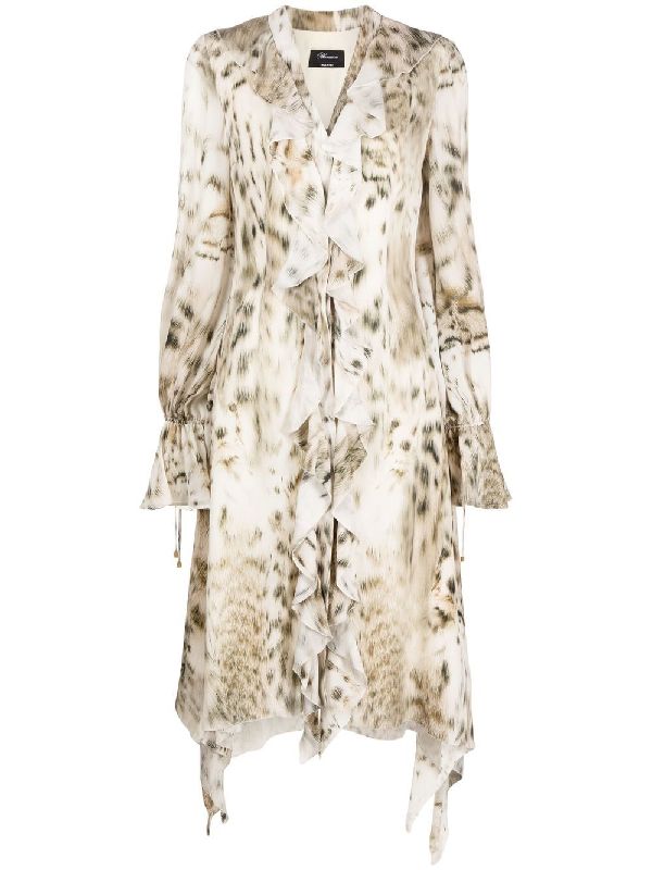 Animal Printing Ruffle Silk Dress