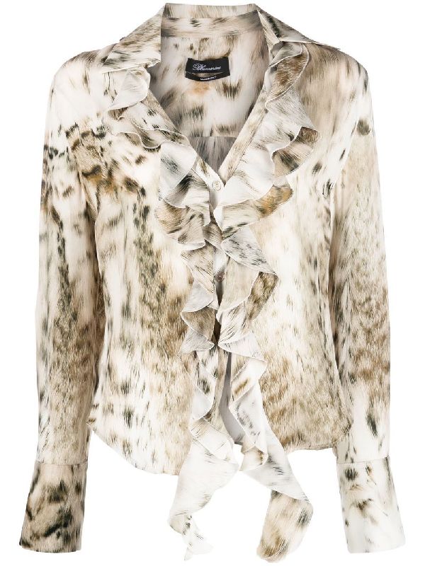 Animal Printing Ruffle Silk Blouse