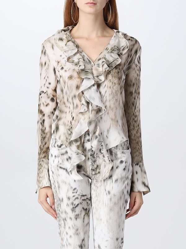 Animal Printing Ruffle Silk Blouse