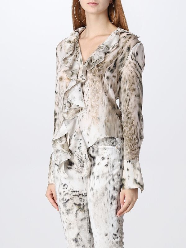 Animal Printing Ruffle Silk Blouse