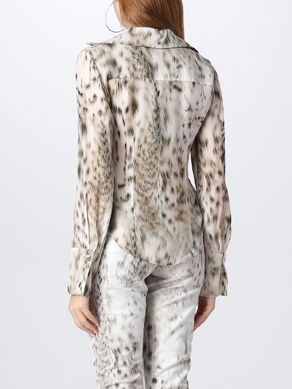 Animal Printing Ruffle Silk Blouse