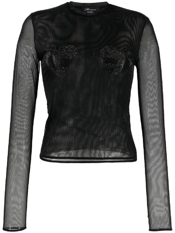 Jewel Heart Detail Mesh Long Sleeve
  Top