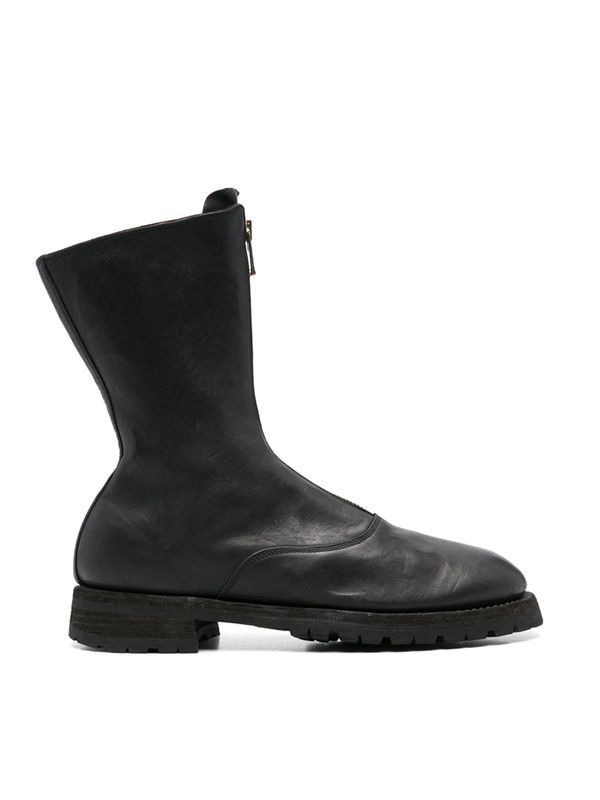 Front Zipper Leather Ankle Boots