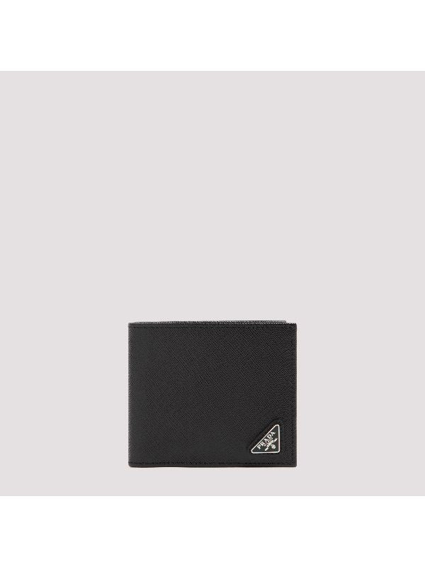 Triangle Logo Saffiano Money Clip Wallet