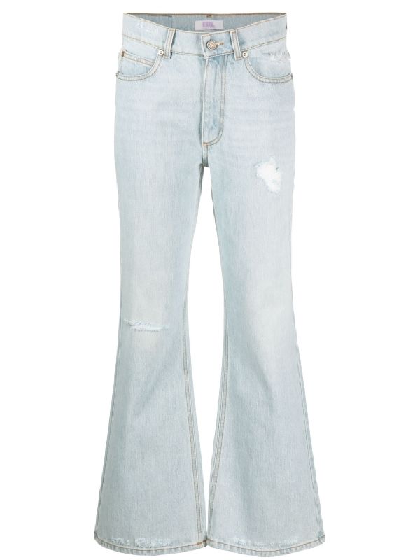 Distressed Boot-Cut Denim Pants