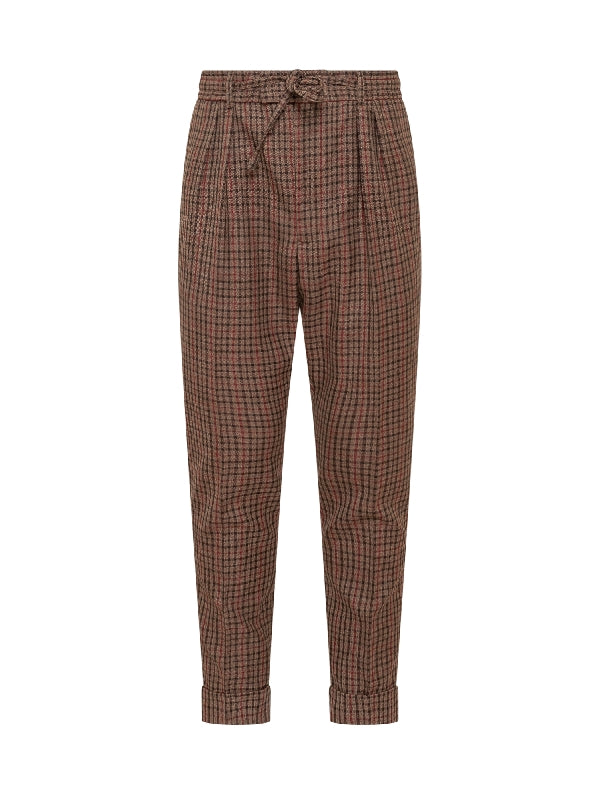 Check Pattern Belted Leg Pants