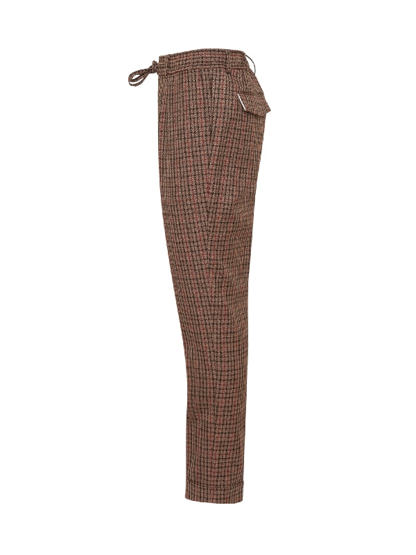 Check Pattern Belted Leg Pants