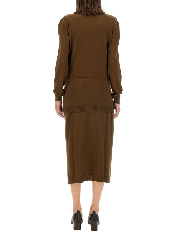 Wool Blend High-Neck Midi Dress