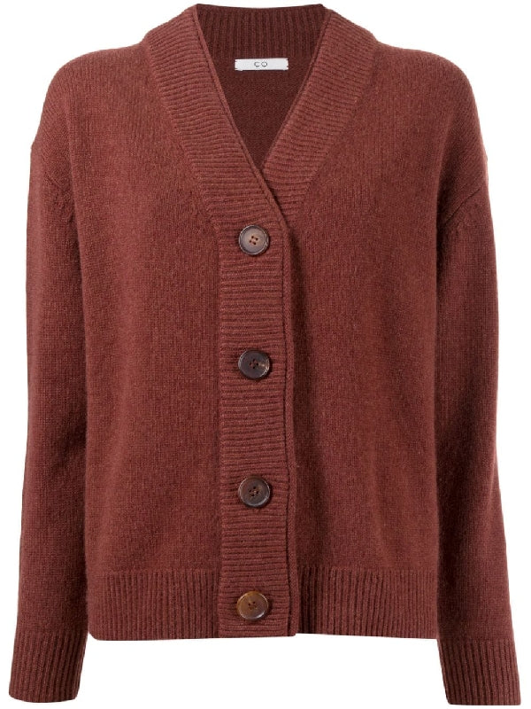 Brown Cashmere V Neck Cardigan