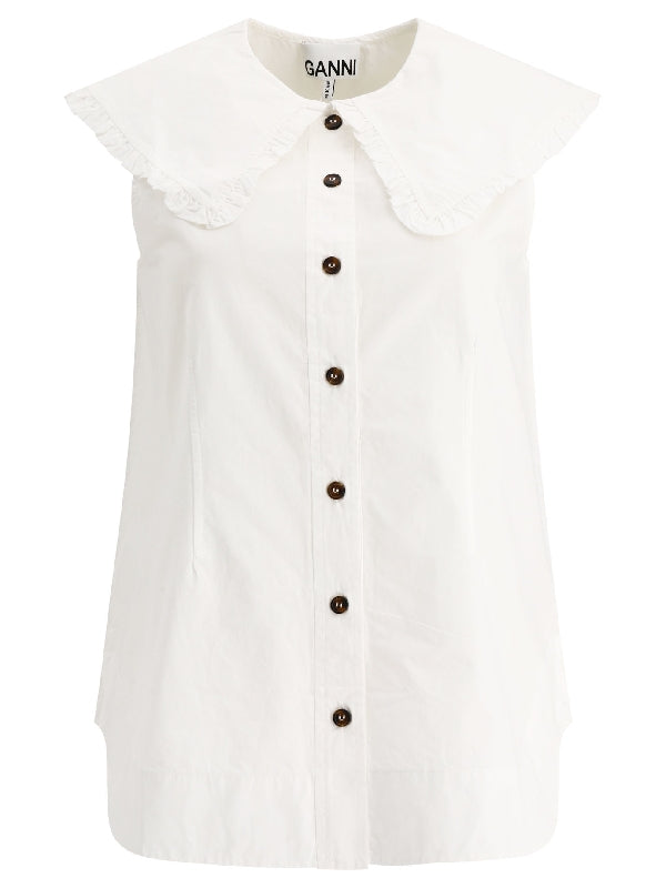 Wide Ruffle Collar Sleeveless Shirt