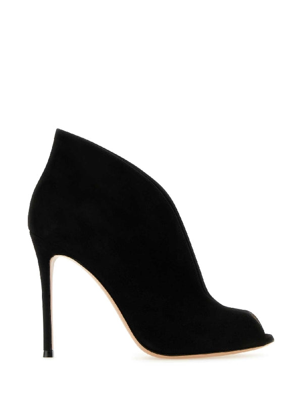 Vamp Cut-out Leather Booties Heels