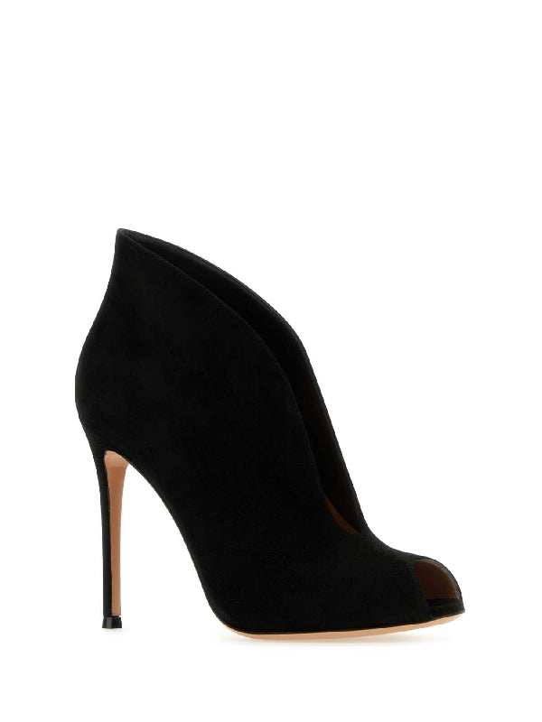 Vamp Cut-out Leather Booties Heels