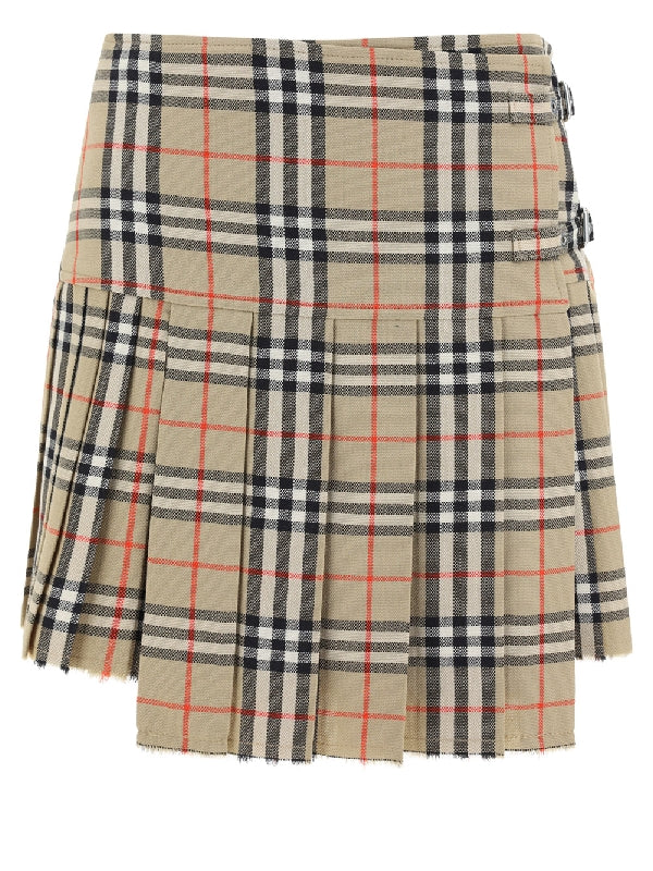 BURBERRY - Vintage Check Asymmetric Pleated Skirt - Jente