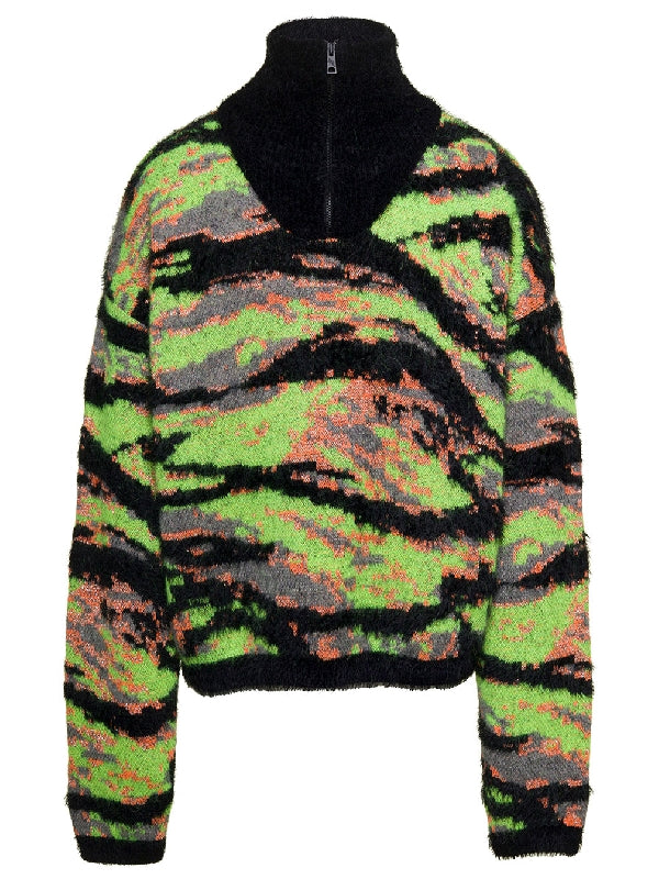 Tiger Jacquard Half-Zip Knit