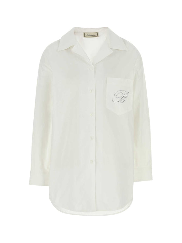 Rhinestone Monogram Logo Cotton Shirt