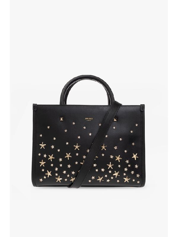 Varennes Jewel Star Decor Leather Tote
  Bag