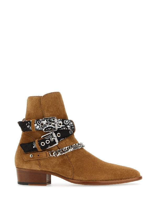 Bandana Buckle Strap Suede Boots