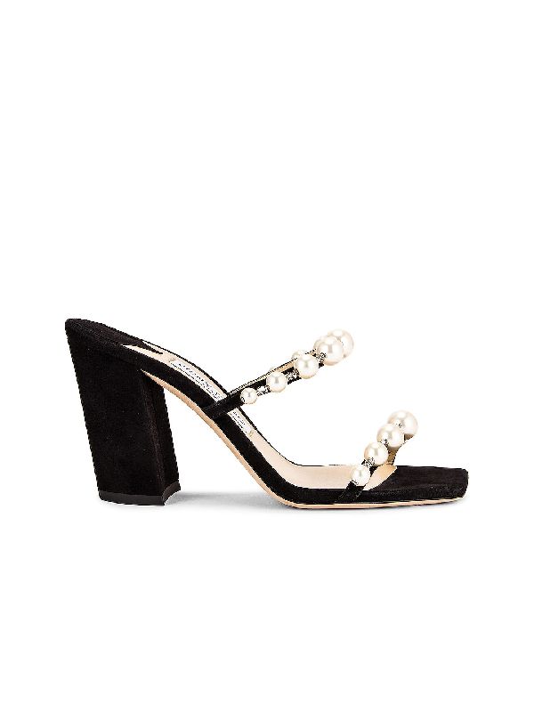 Amara 85 Pearl Strap Suede Mule Heels