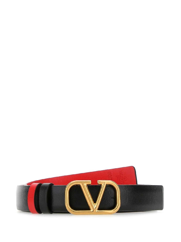 V Logo Two-tone Reversible Leather Belt