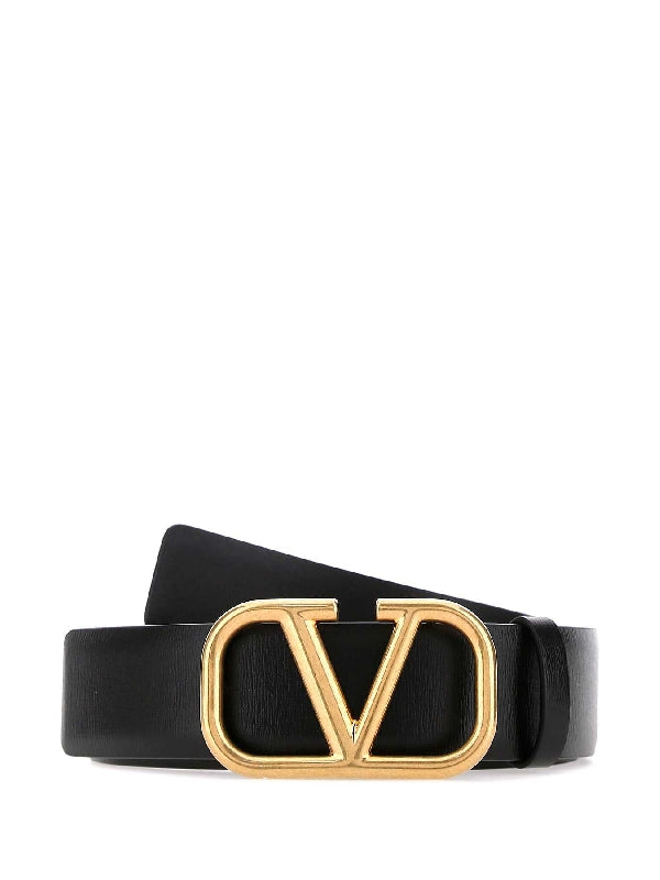 V Logo Buckle Leather Belt