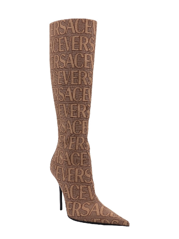 Allover Logo Lettering High Boots Heels